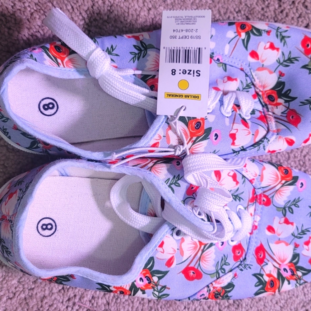 Blue floral shoes. Size 8